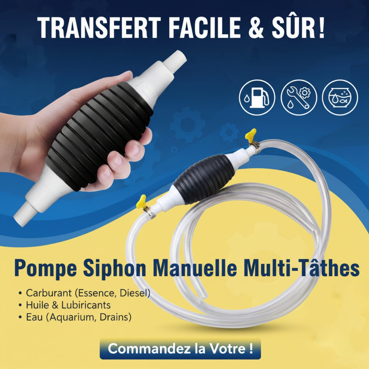 Transférez n'importe quel liquide en 60 secondes, sans effort et sans une seule goutte par terre